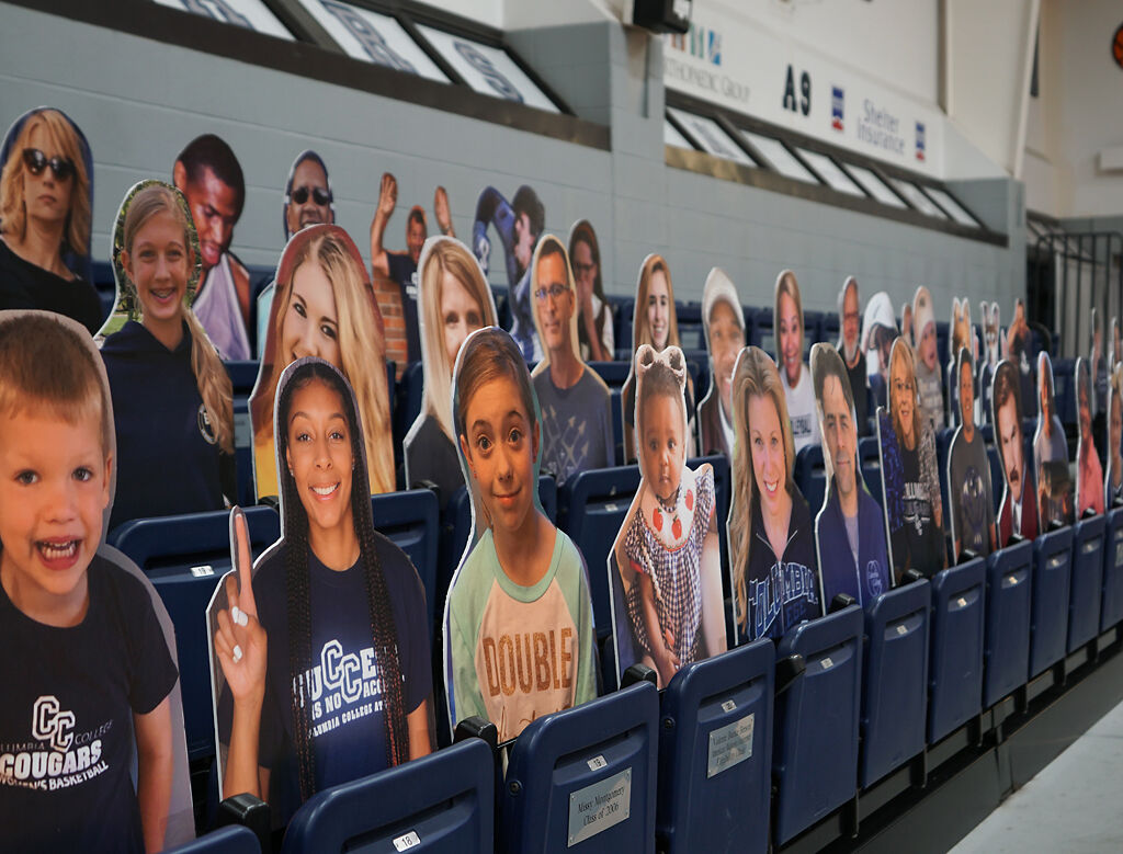Cardboard cutouts replace fans on Monday at Southwell Complex.